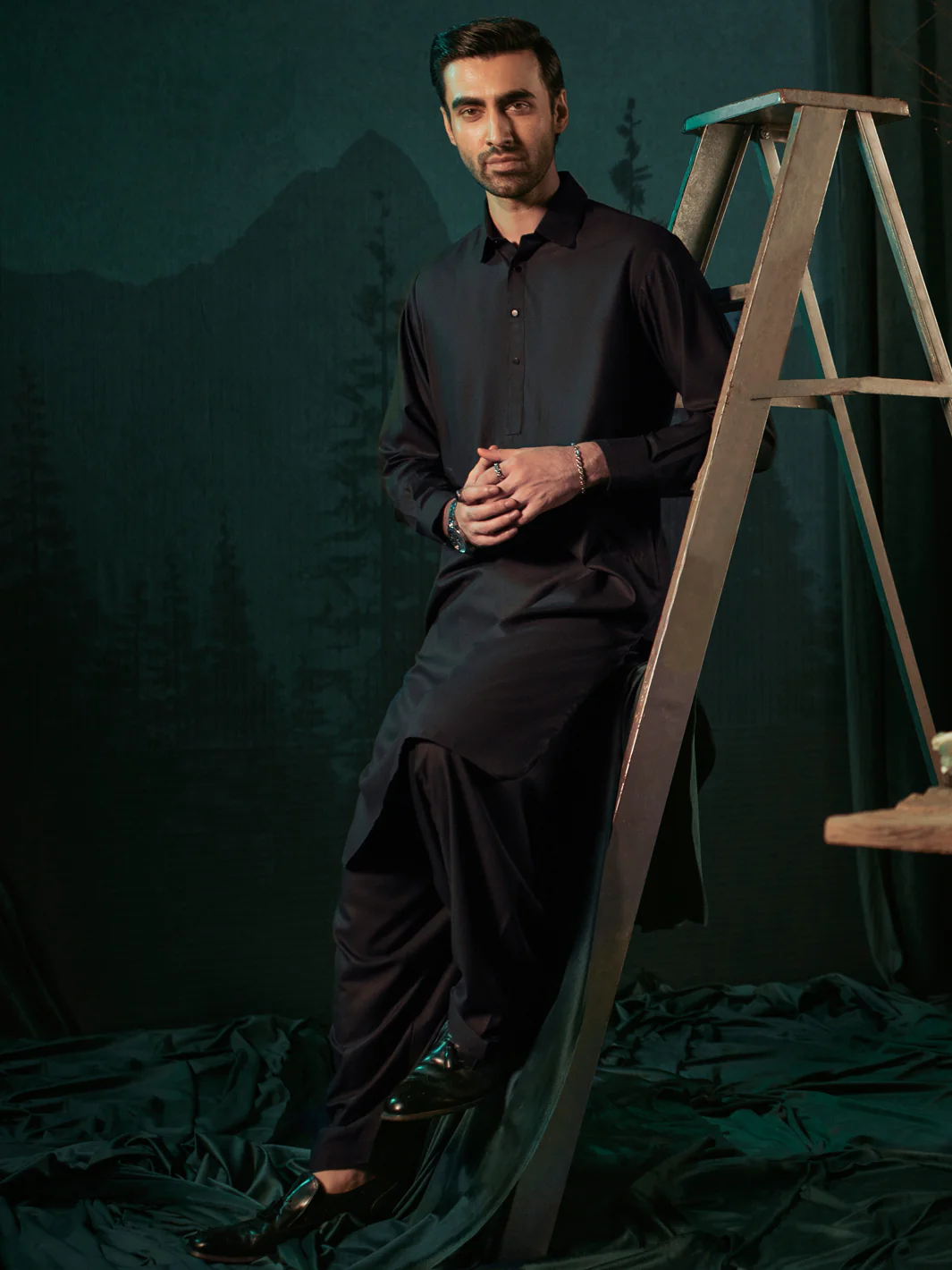 Midnight Blue Blended Kameez Shalwar - ALWA-KS-405A - Image 2