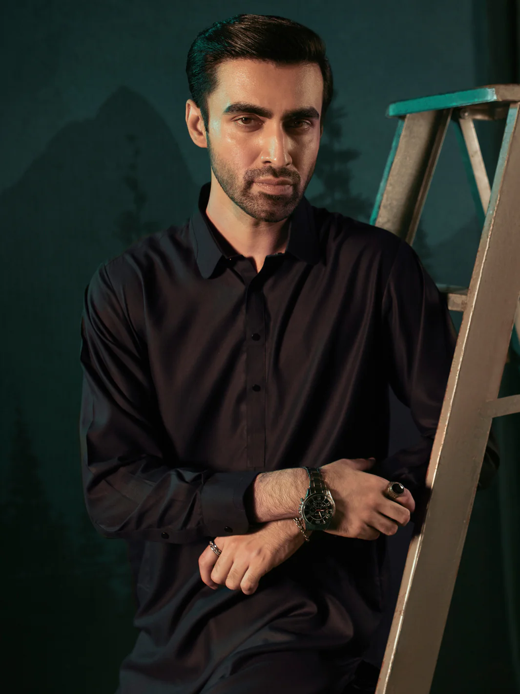 Midnight Blue Blended Kameez Shalwar - ALWA-KS-405A - Image 3