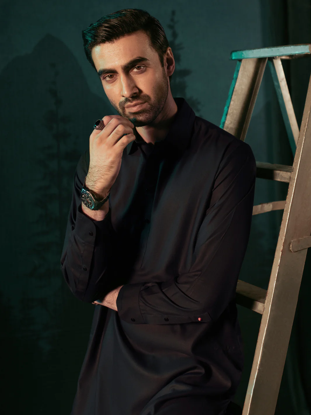 Midnight Blue Blended Kameez Shalwar - ALWA-KS-405A - Image 4
