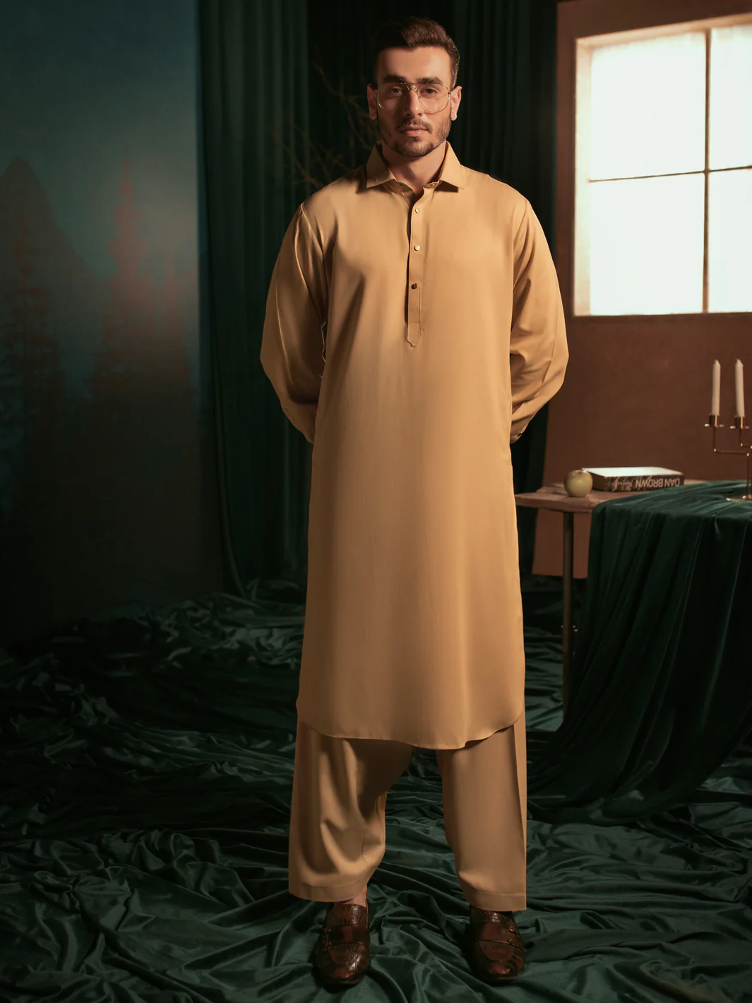 Brown-Light Beige Kameez Shalwar - ALWA-KS-410