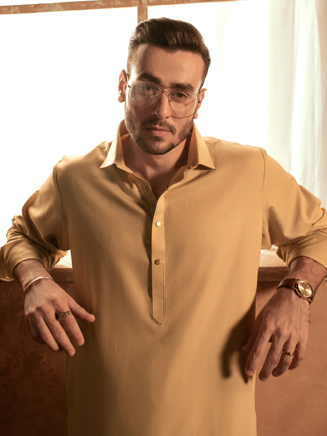 Brown-Light Beige Kameez Shalwar - ALWA-KS-410 - Image 2