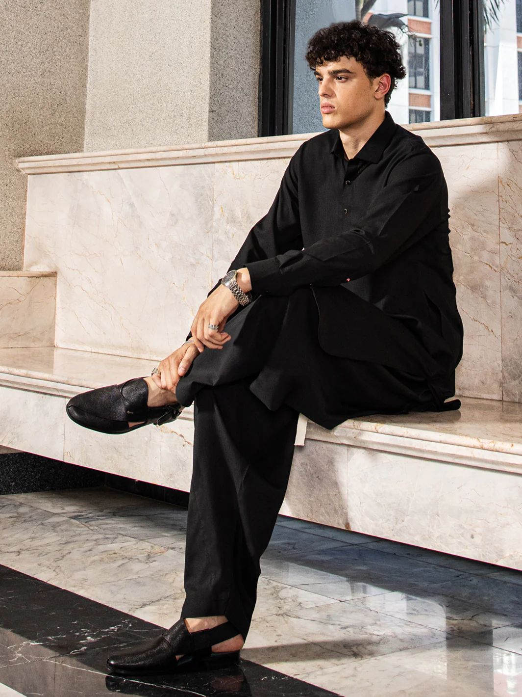 Black Cotton Kameez Shalwar - ALWA-KS-412 - Image 2