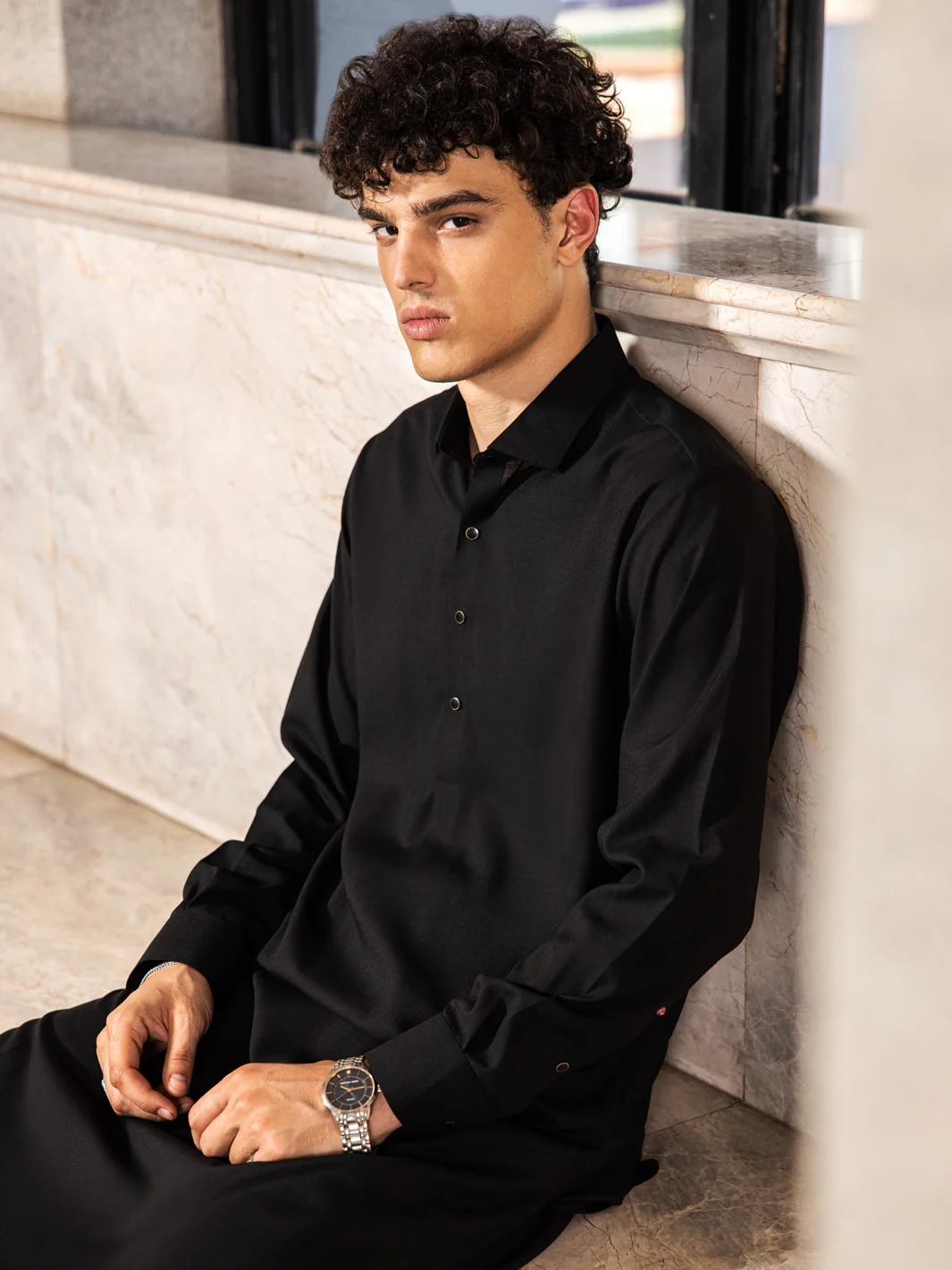Black Cotton Kameez Shalwar - ALWA-KS-412 - Image 3
