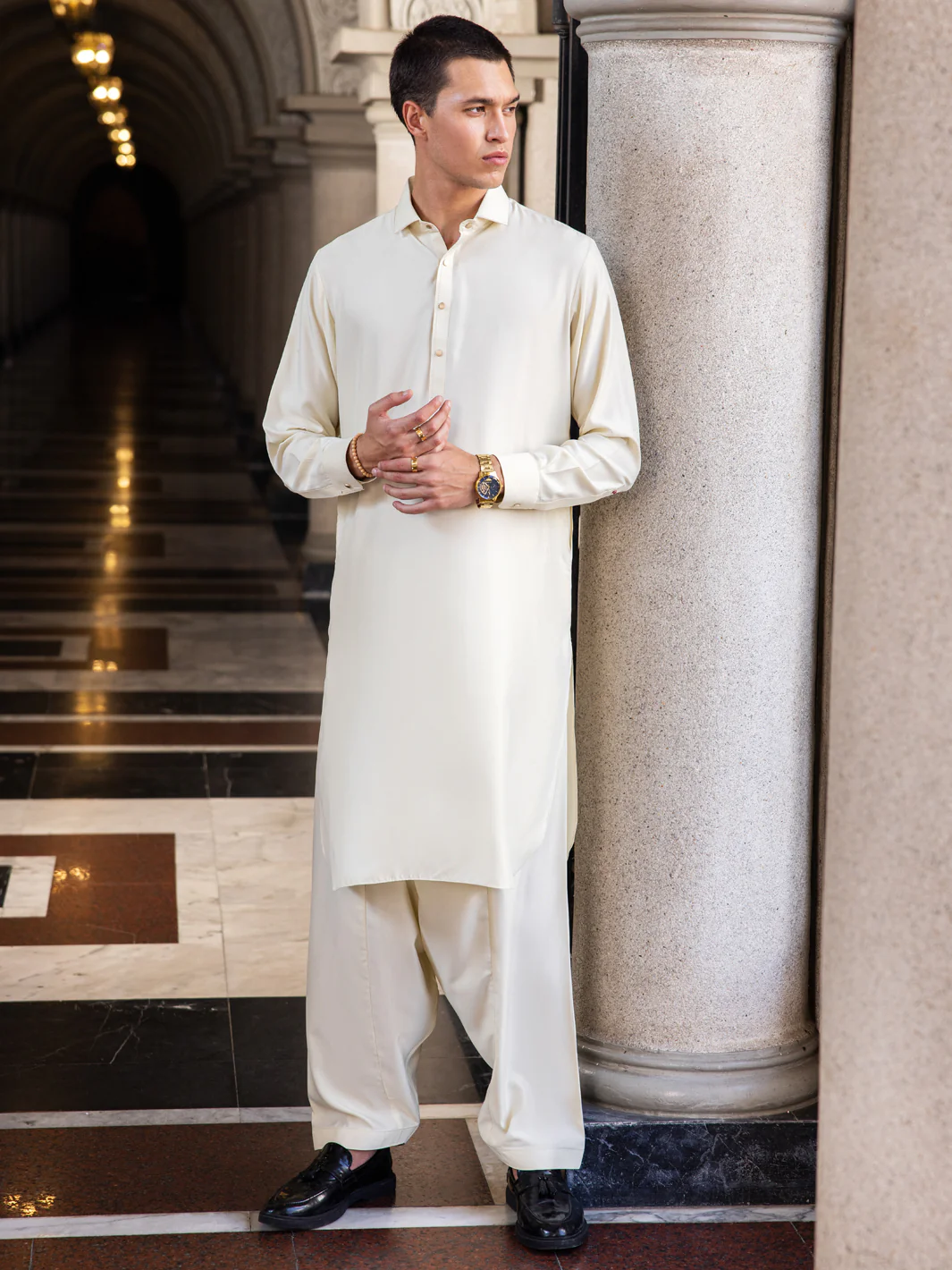 Cream Blended Kameez Shalwar - ALWA-KS-413
