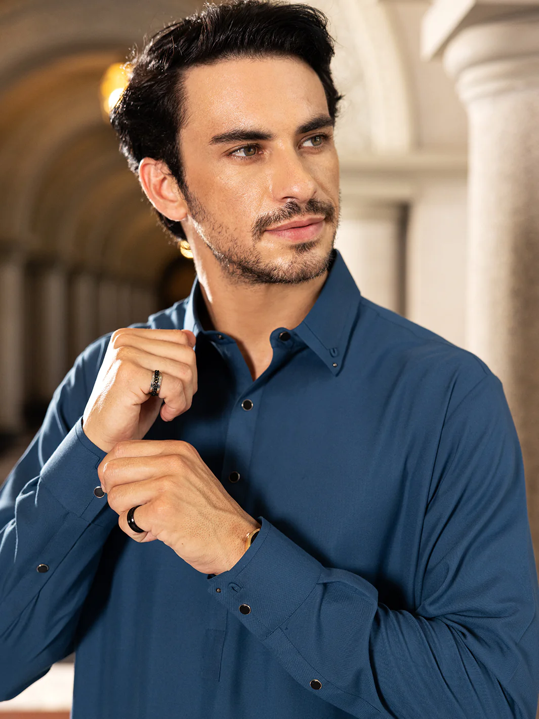Teal Blue Blended Kameez Shalwar - ALWA-KS-417 - Image 2