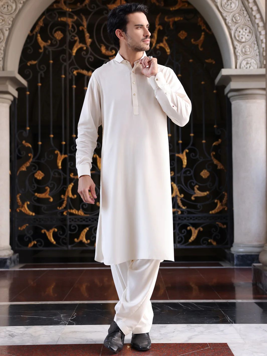 Off White Blended Kameez Shalwar - ALWA-KS-418