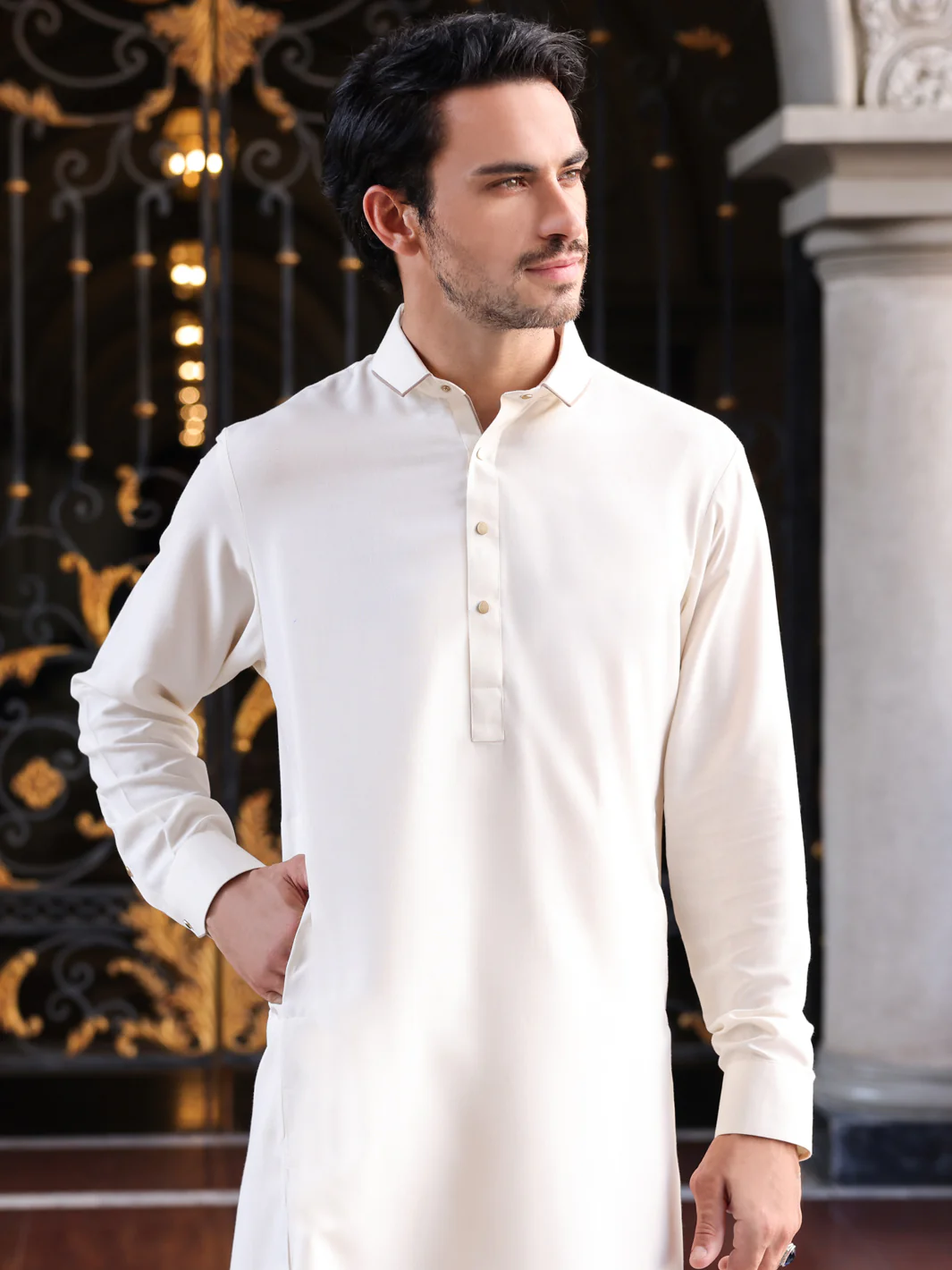 Off White Blended Kameez Shalwar - ALWA-KS-418 - Image 3