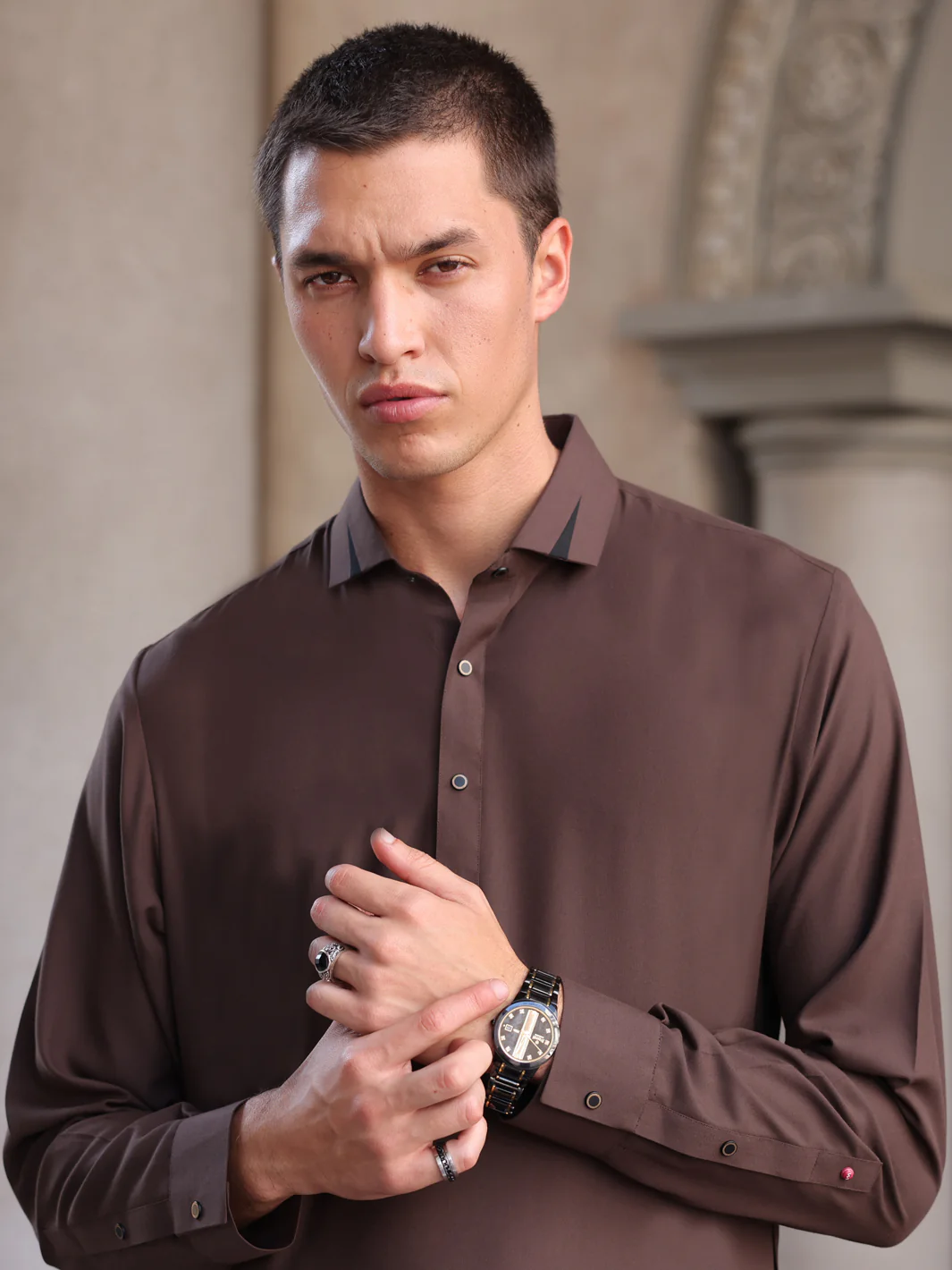 Dark Brown Blended Kameez Shalwar - ALWA-KS-420 - Image 3