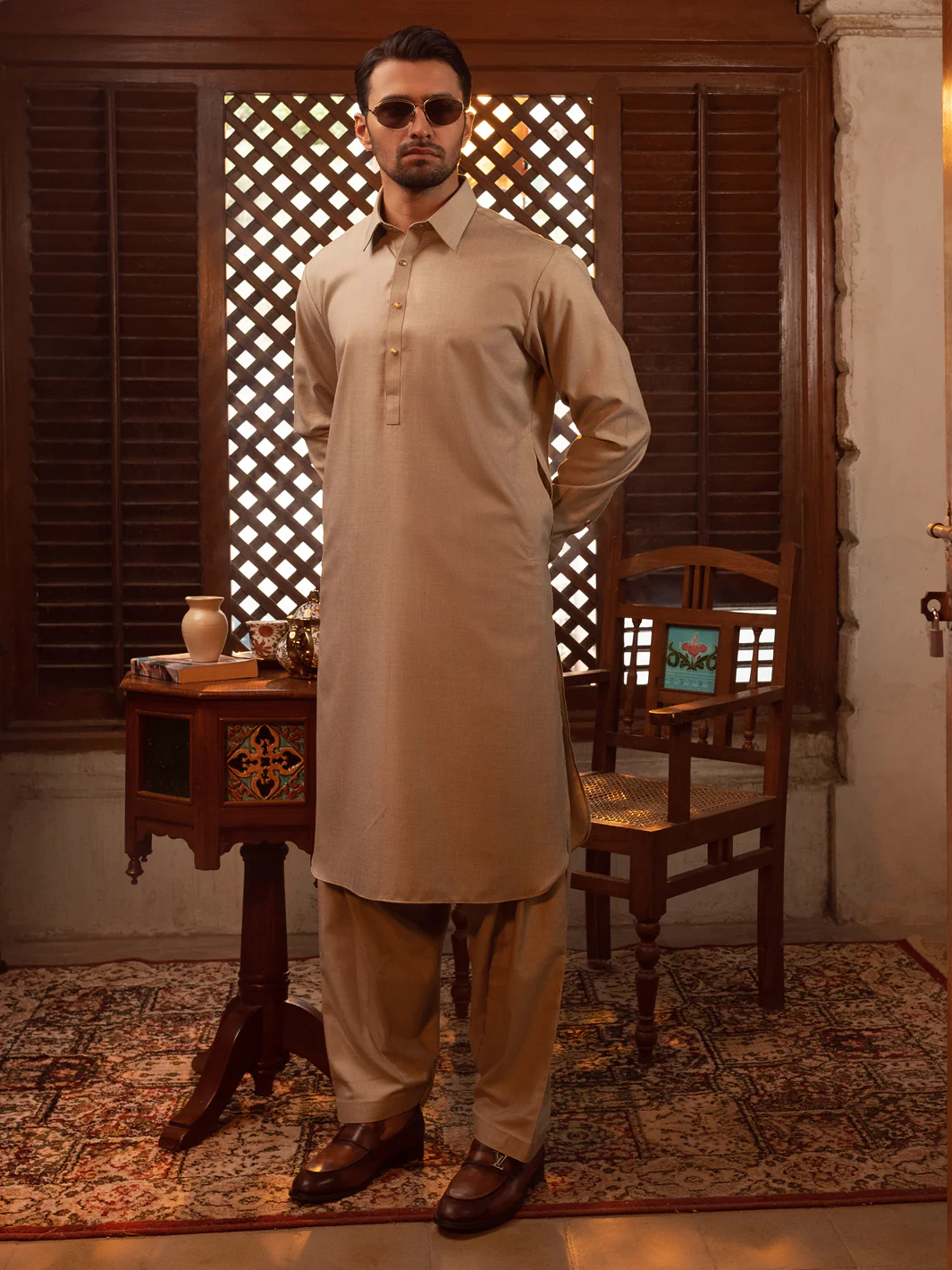 Beige Kameez Shalwar - ALWA-KS-421