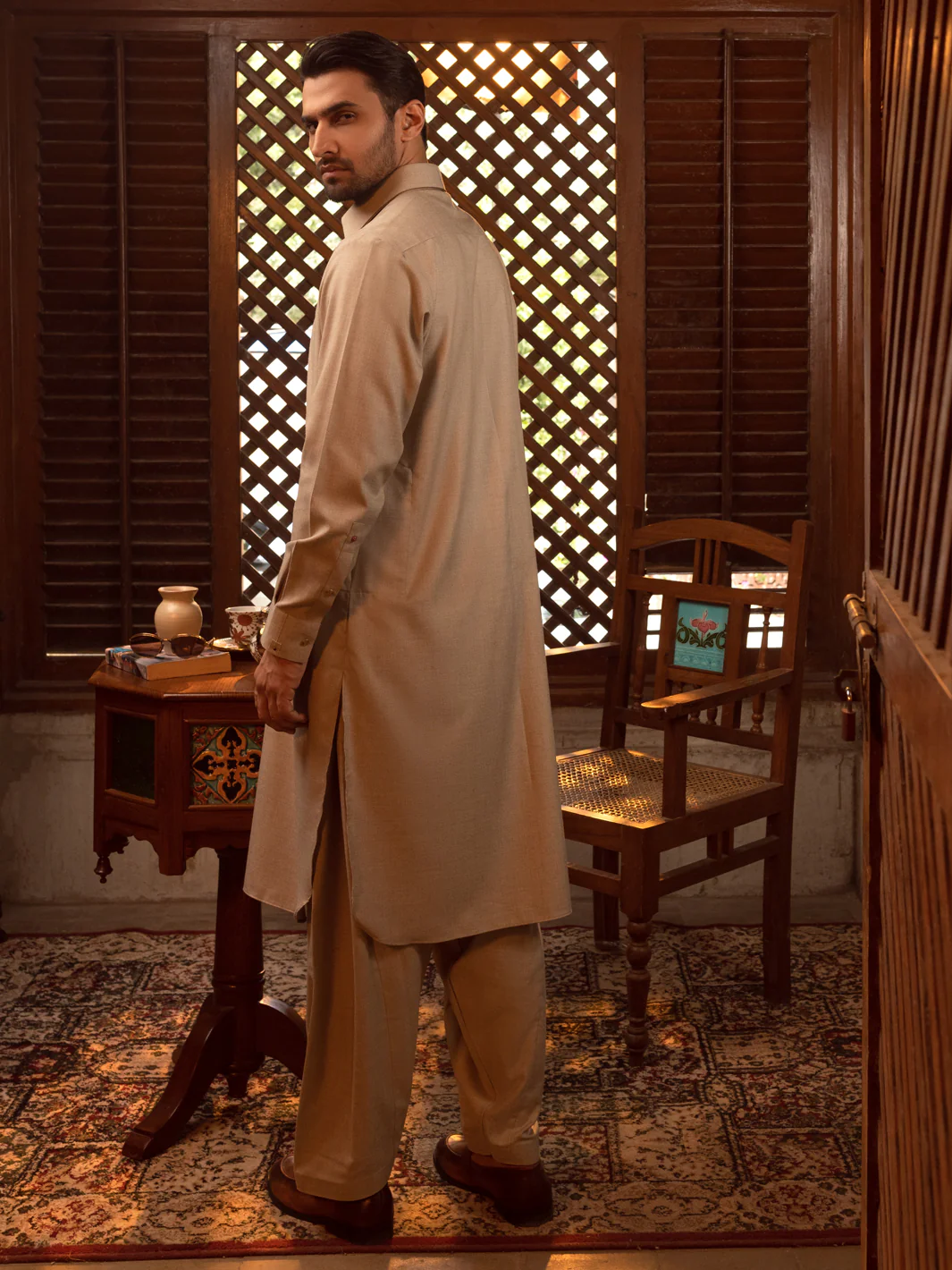 Beige Kameez Shalwar - ALWA-KS-421 - Image 3