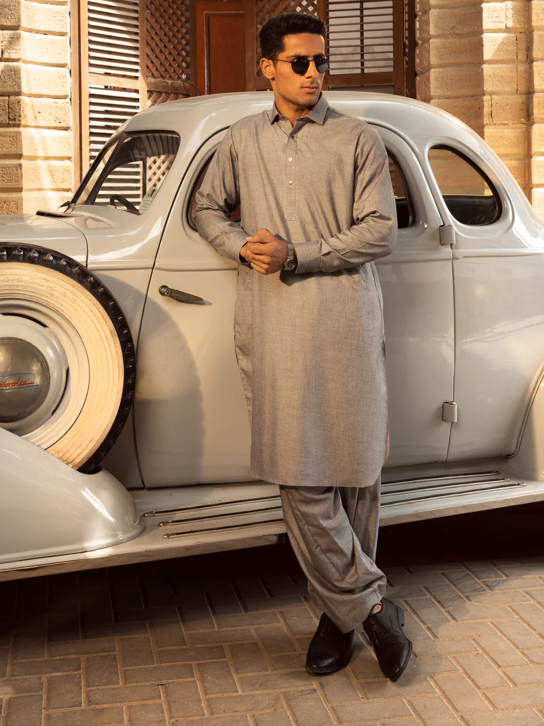 Ash Grey Kameez Shalwar - ALWA-KS-422