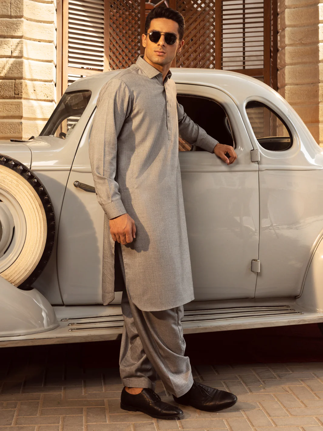 Ash Grey Kameez Shalwar - ALWA-KS-422 - Image 2