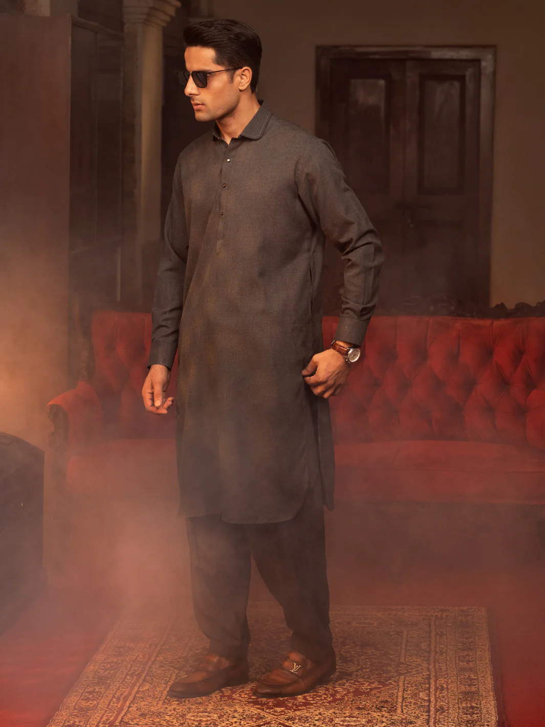 Charcoal Grey Kameez Shalwar - ALWA-KS-423