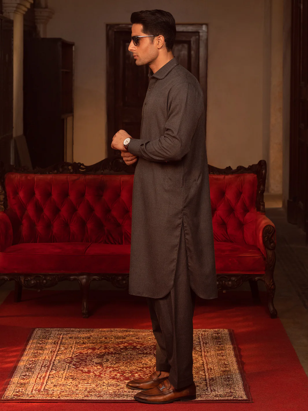 Charcoal Grey Kameez Shalwar - ALWA-KS-423 - Image 2