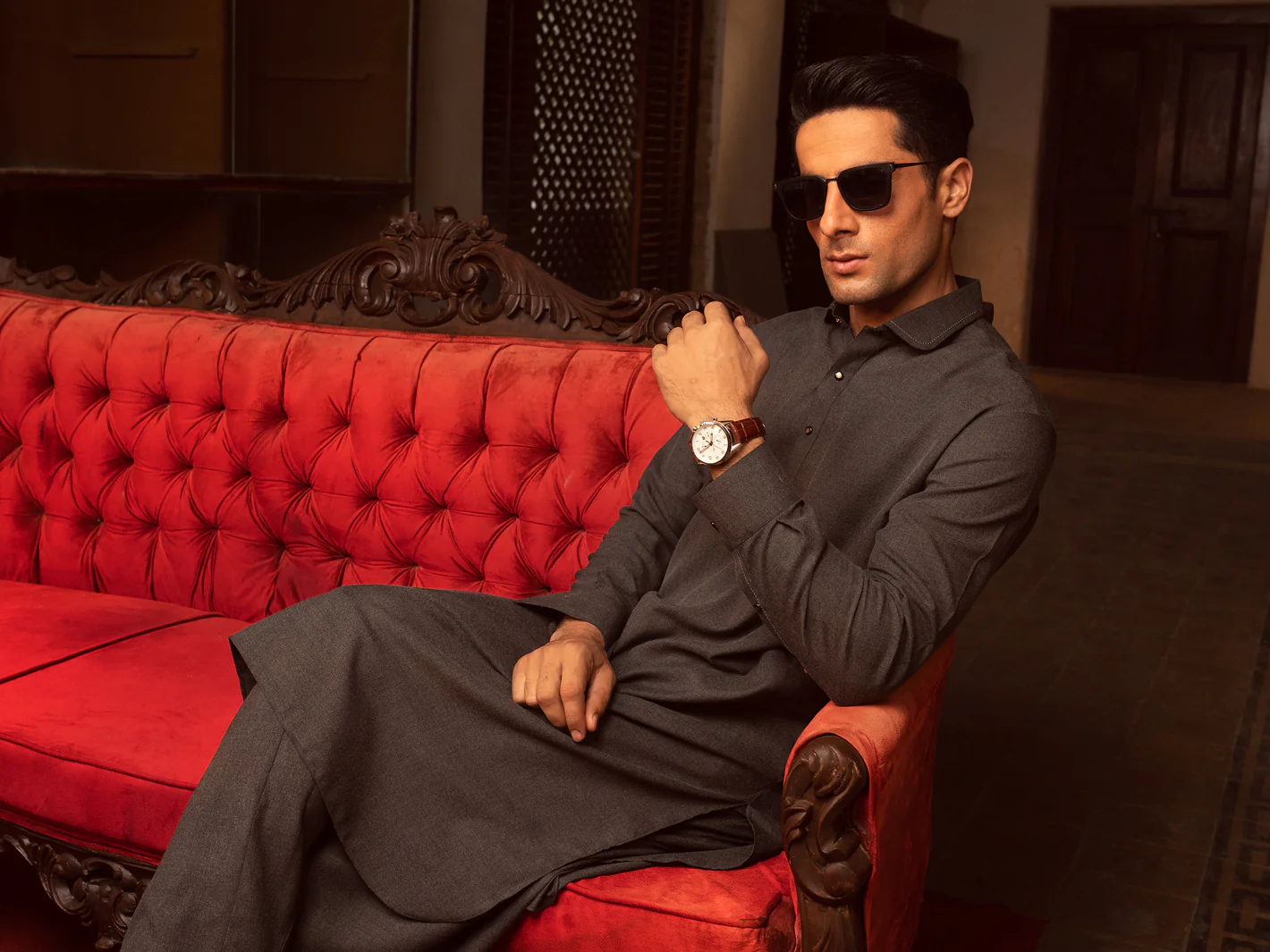 Charcoal Grey Kameez Shalwar - ALWA-KS-423 - Image 4