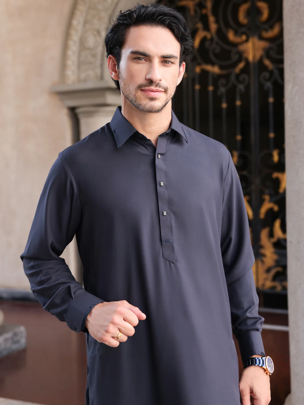 Dark Grey Blended Kameez Shalwar - ALWA-KS-425 - Image 3