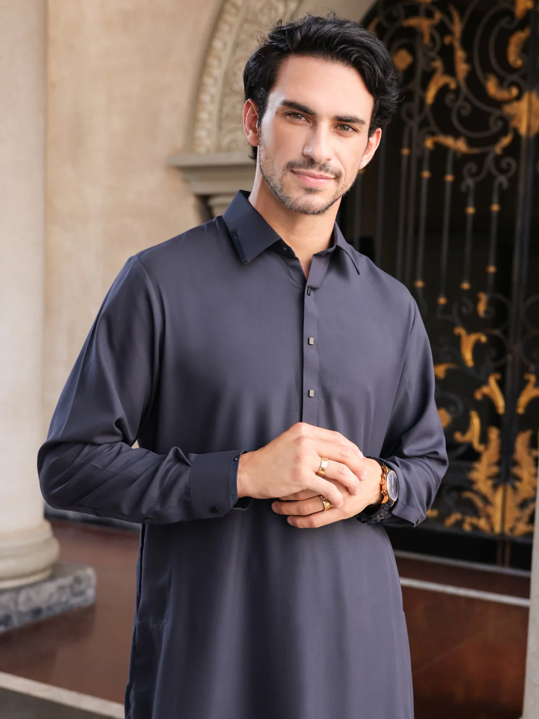 Dark Grey Blended Kameez Shalwar - ALWA-KS-425 - Image 4