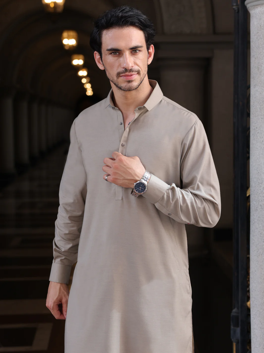 Ash Grey Blended Kameez Shalwar - ALWA-KS-426 - Image 2