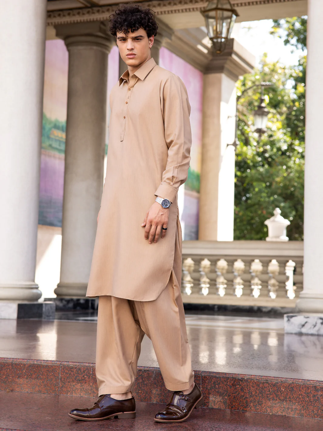 Brown Blended Kameez Shalwar - ALWA-KS-430