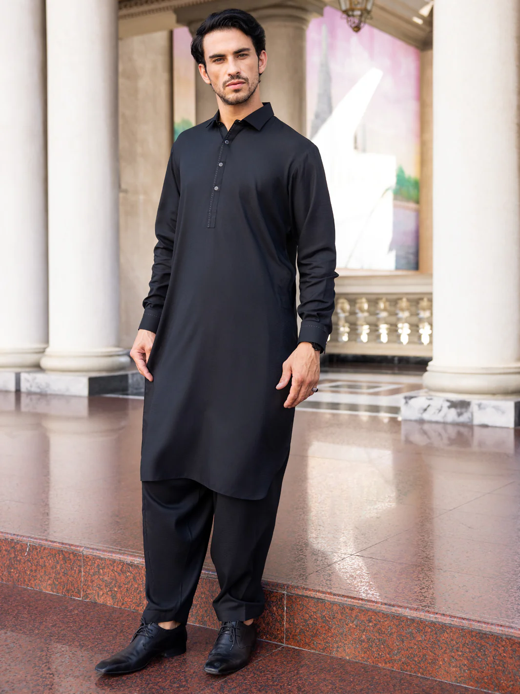 Black Blended Kameez Shalwar - ALWA-KS-432