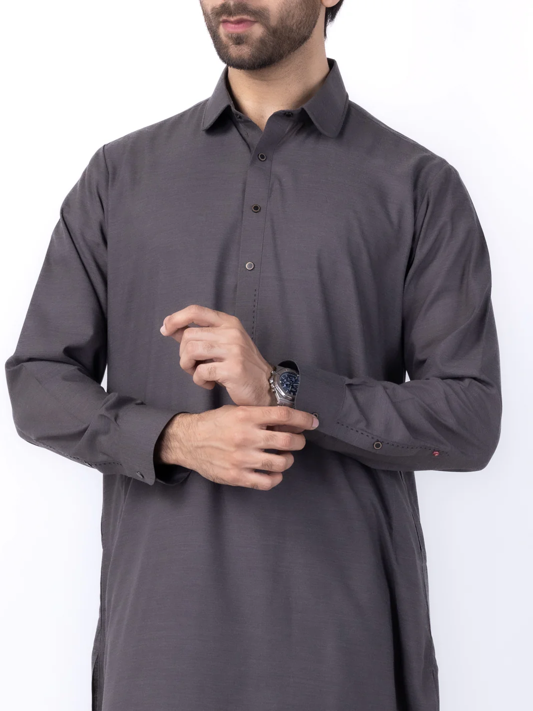 Charcoal Grey Blended Kameez Shalwar - ALWA-KS-433 - Image 3