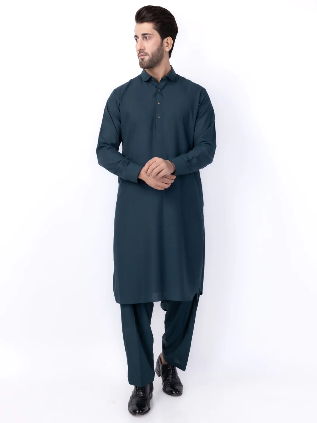 Dark Green Blended Kameez Shalwar - ALWA-KS-435