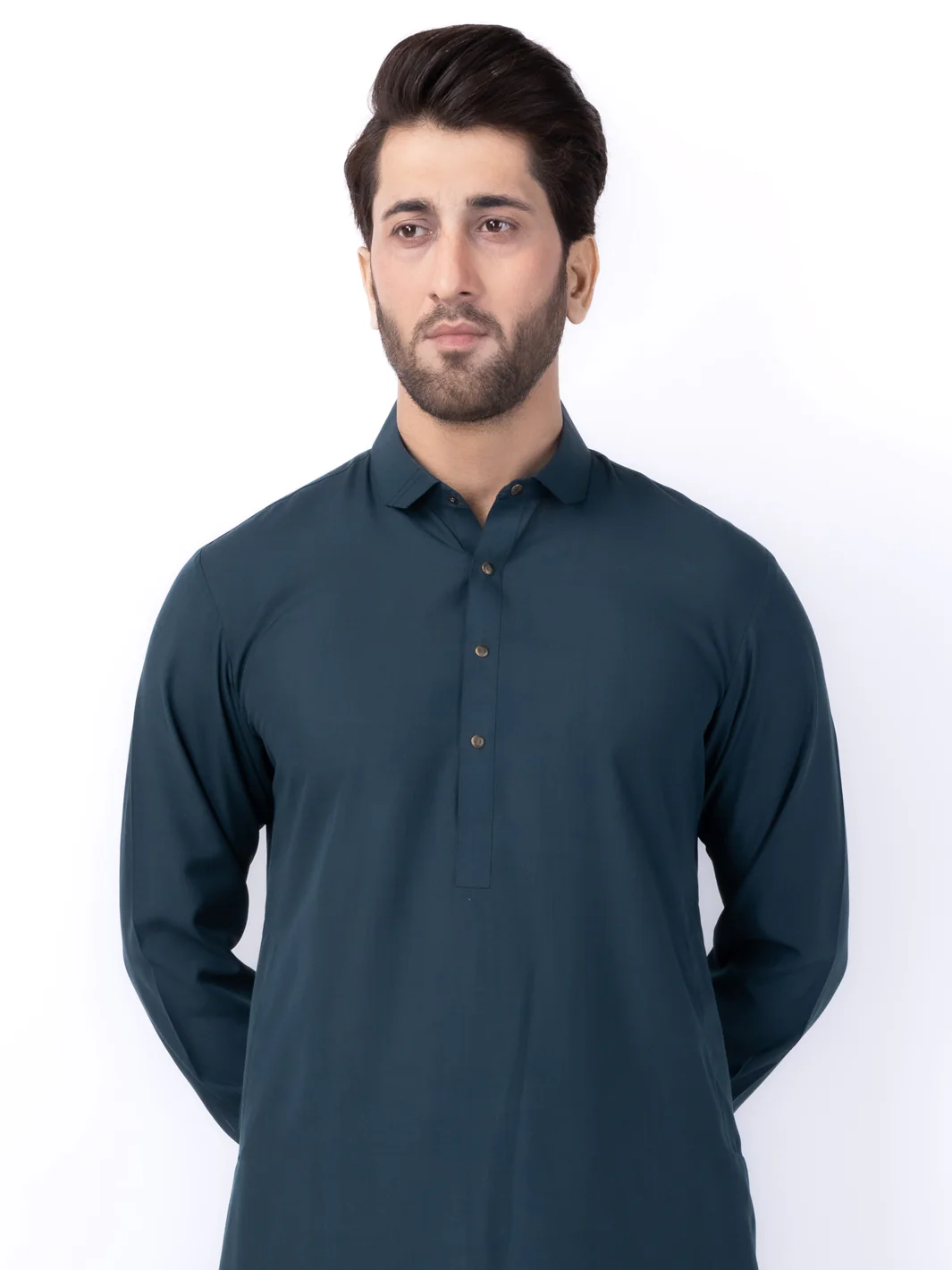 Dark Green Blended Kameez Shalwar - ALWA-KS-435 - Image 3