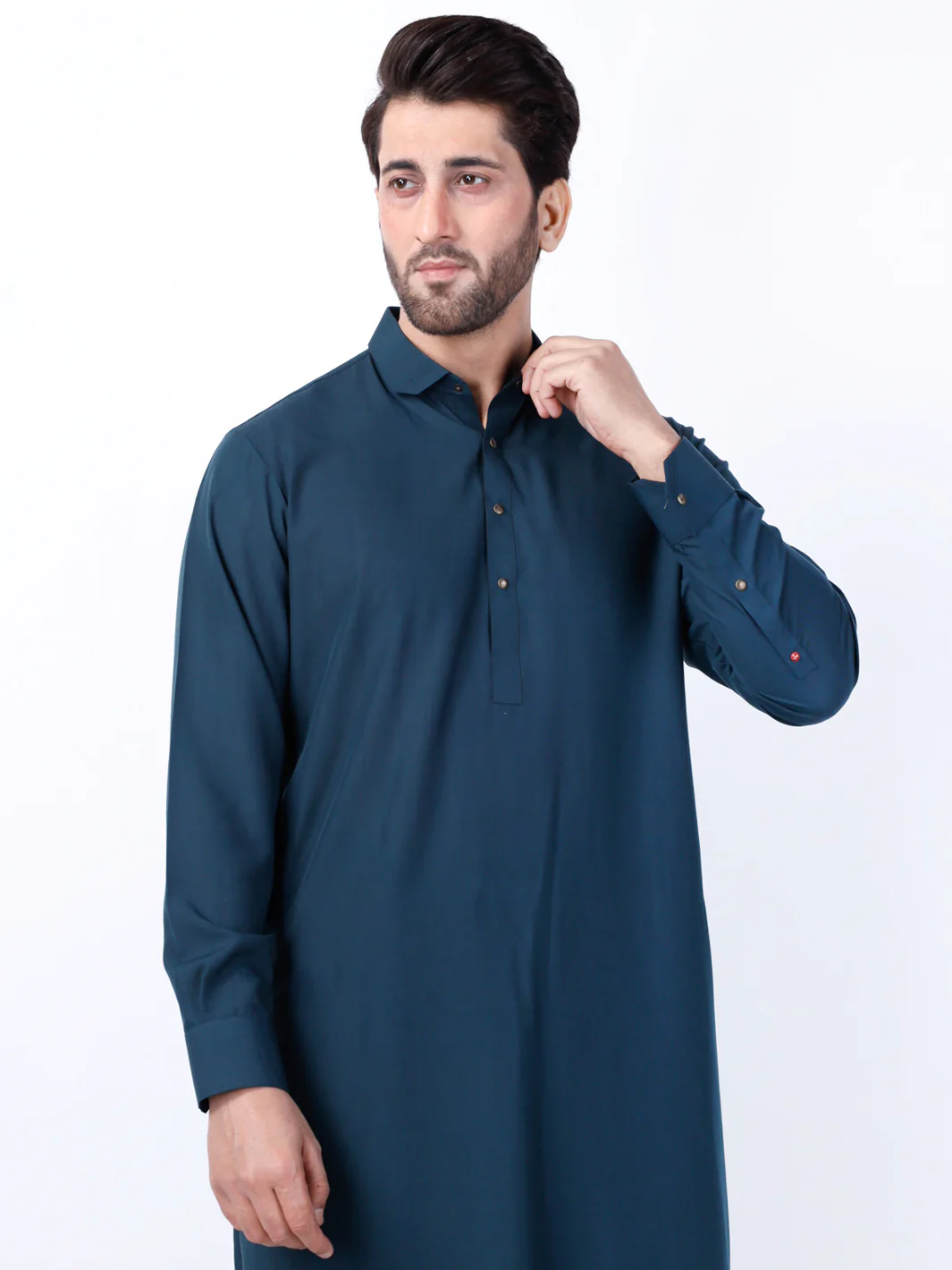 Dark Green Blended Kameez Shalwar - ALWA-KS-435 - Image 4
