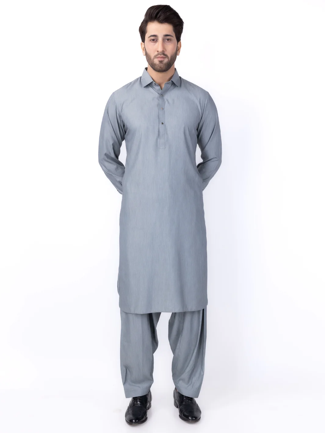 Ash Grey Blended Kameez Shalwar - ALWA-KS-436