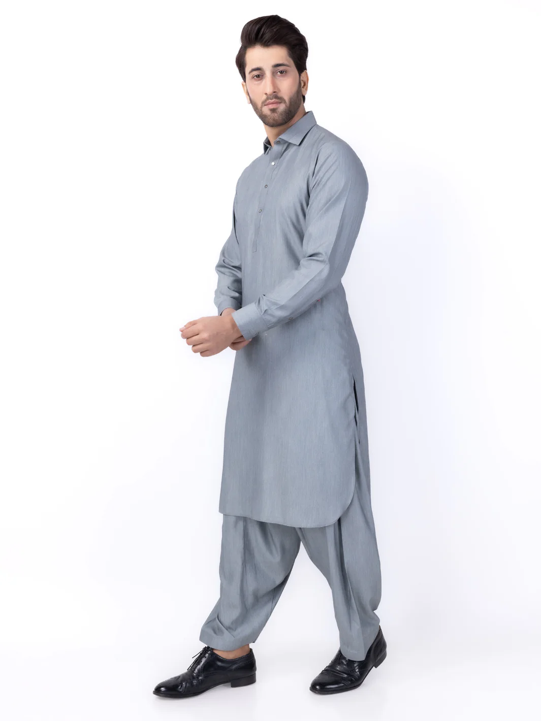 Ash Grey Blended Kameez Shalwar - ALWA-KS-436 - Image 3