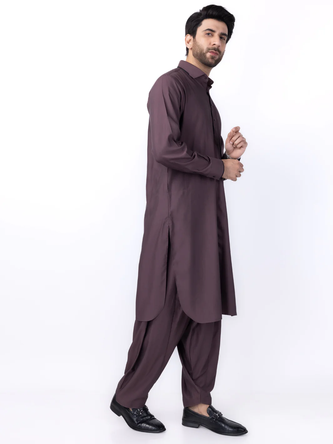 Burgundy Blended Kameez Shalwar - ALWA-KS-438 - Image 2