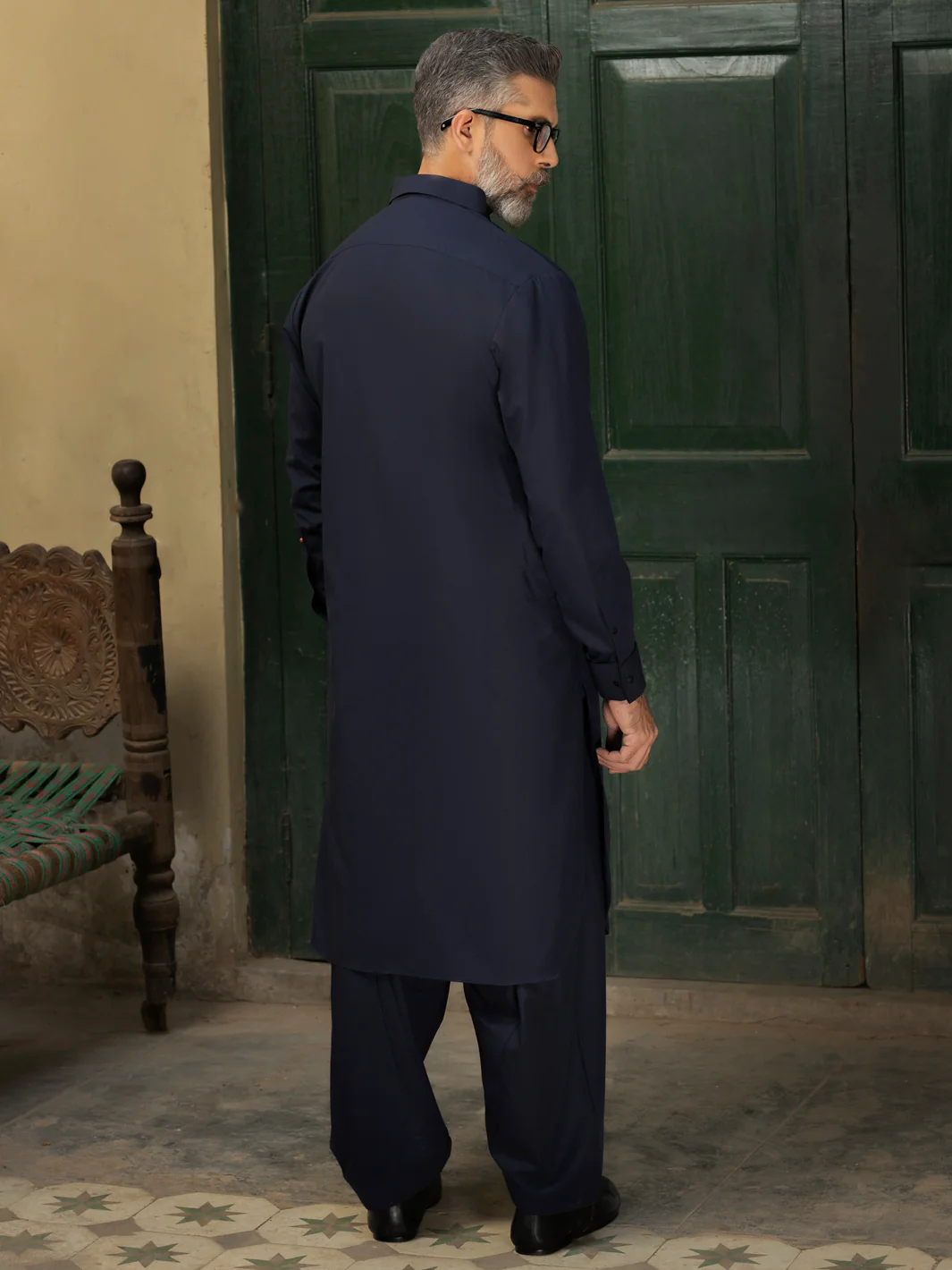 Navy Blue Blended Kameez Shalwar - ALWA-KS-458 - Image 2