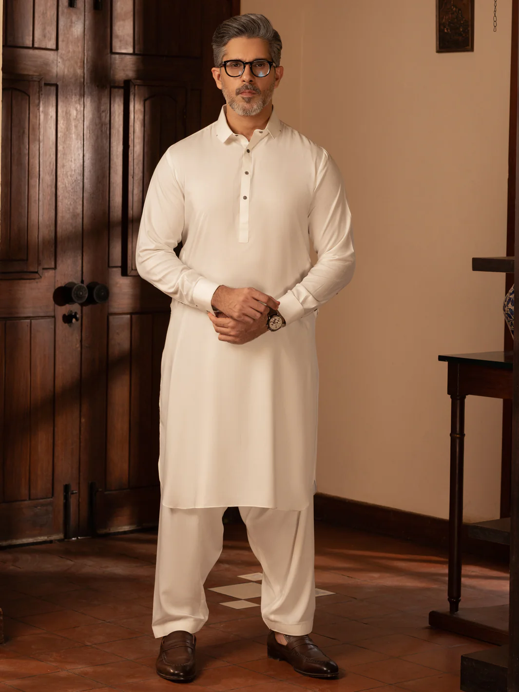 White Blended Kameez Shalwar - ALWA-KS-461