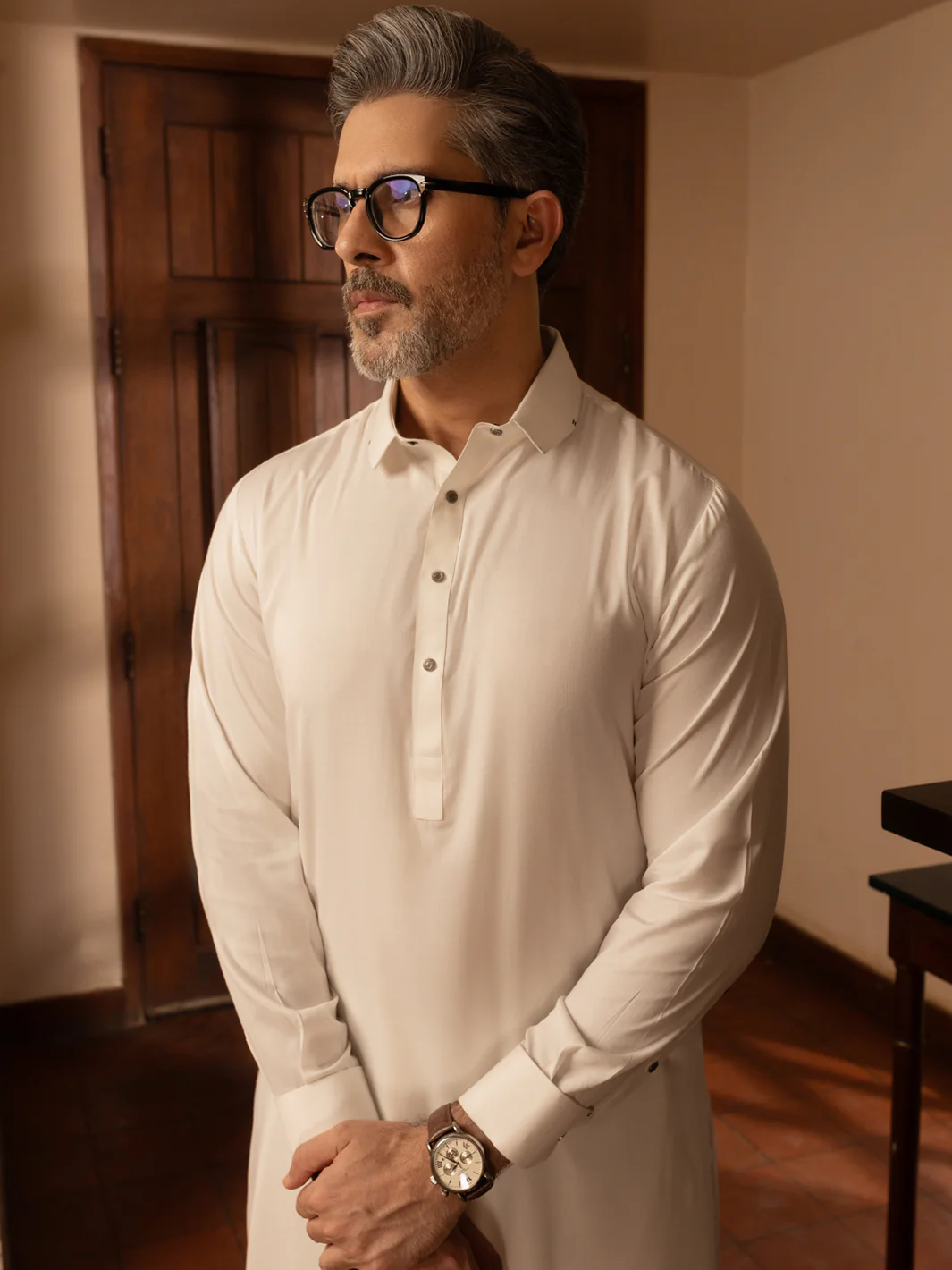White Blended Kameez Shalwar - ALWA-KS-461 - Image 2