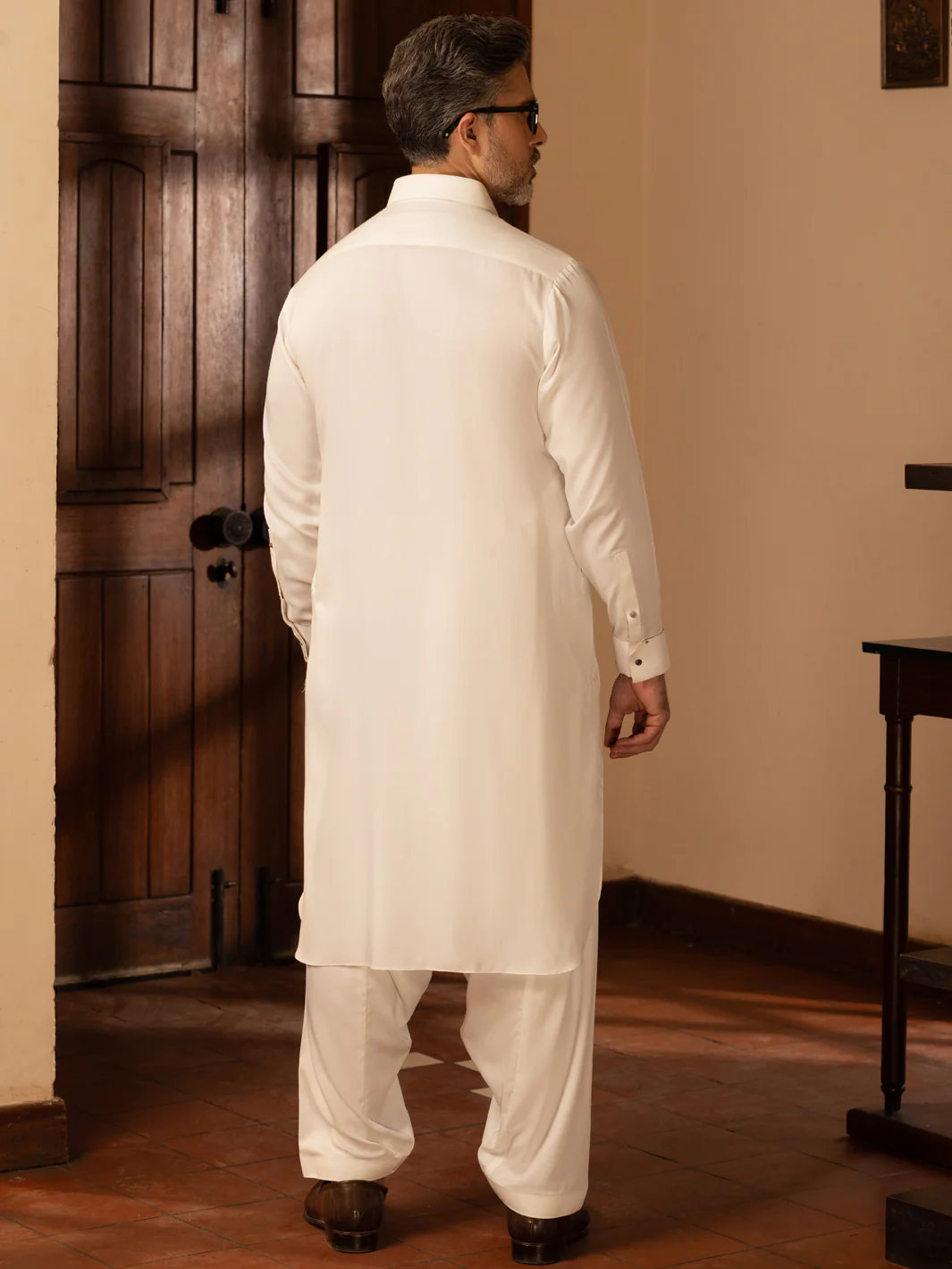 White Blended Kameez Shalwar - ALWA-KS-461 - Image 3