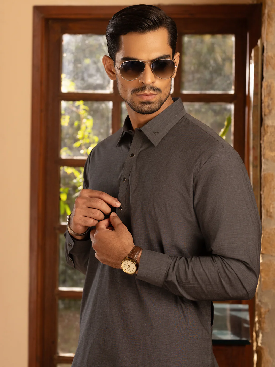 Grey Cotton Kameez Shalwar - ALWA-KS-462 - Image 2