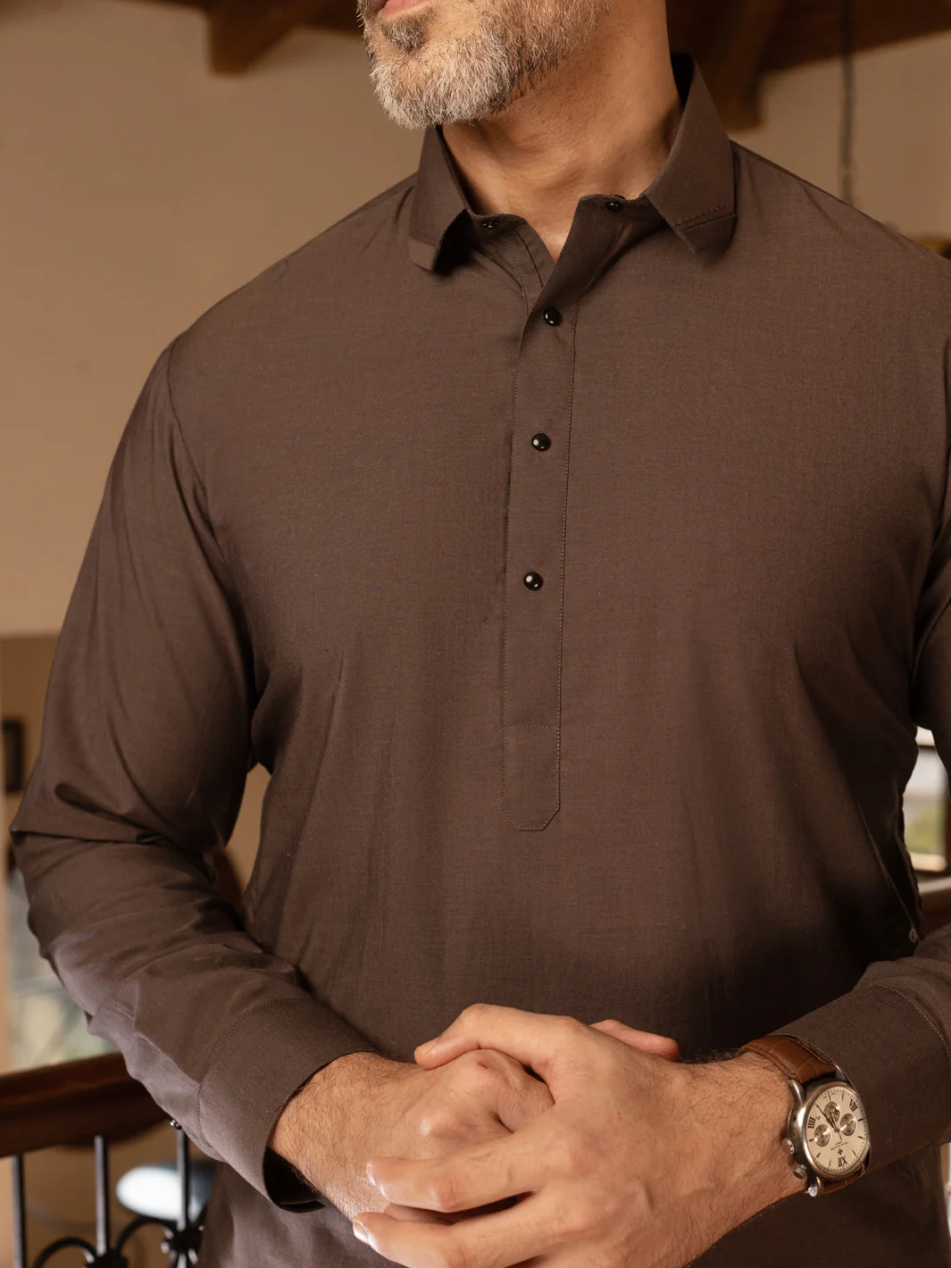 Brown Cotton Kameez Shalwar - ALWA-KS-472 - Image 3
