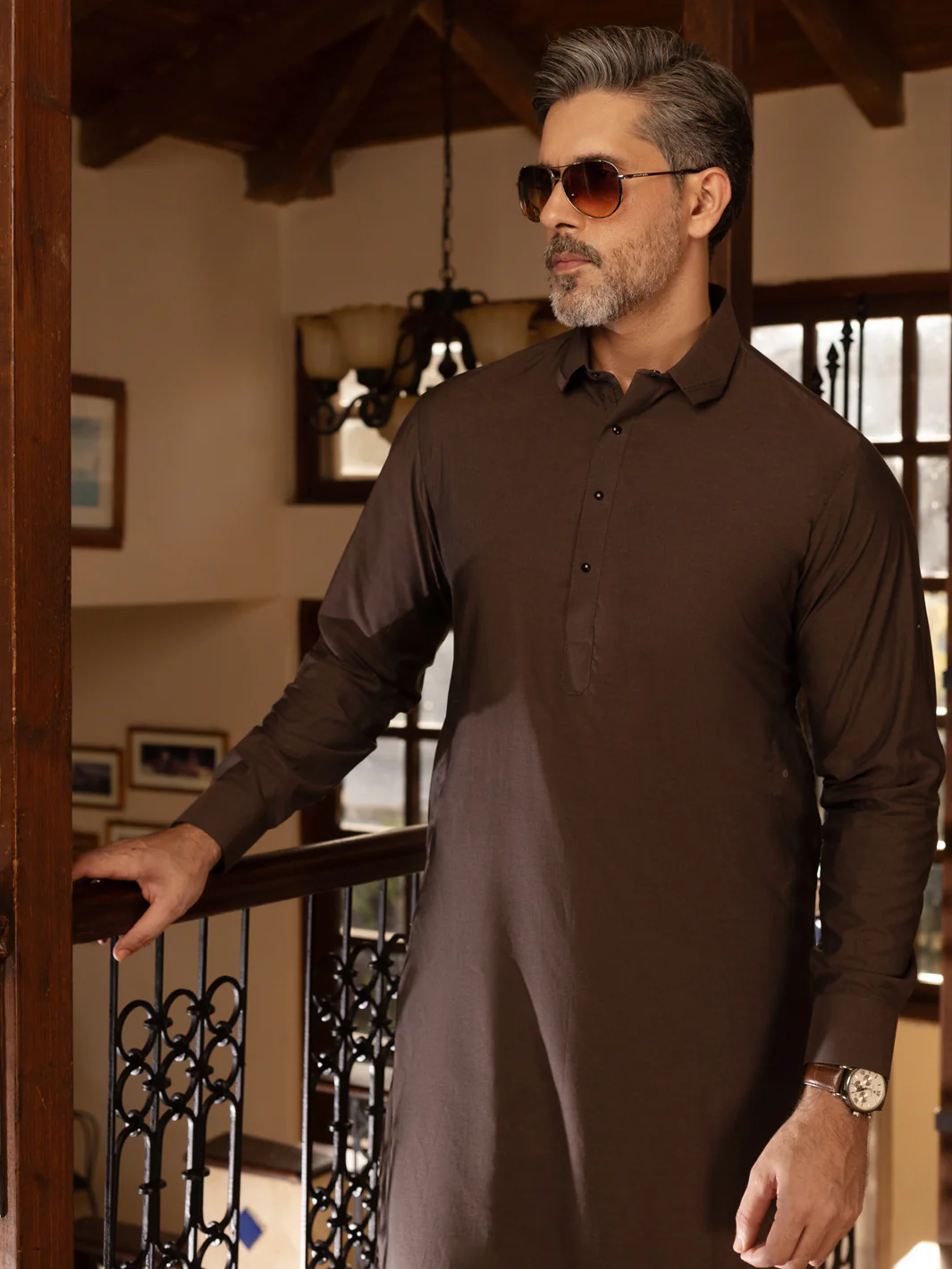 Brown Cotton Kameez Shalwar - ALWA-KS-472 - Image 4