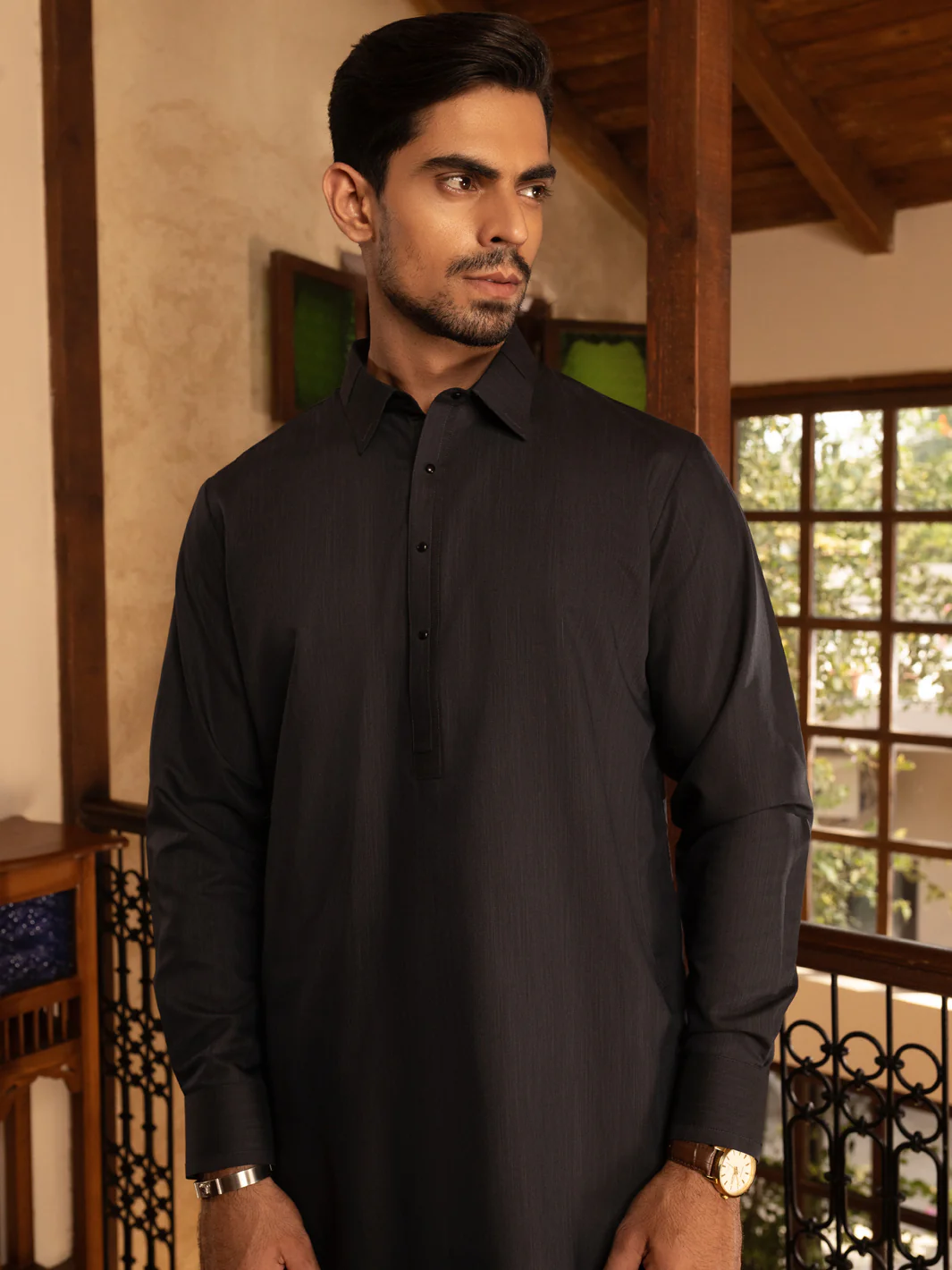 Dark Grey Blended Kameez Shalwar - ALWA-KS-474 - Image 2