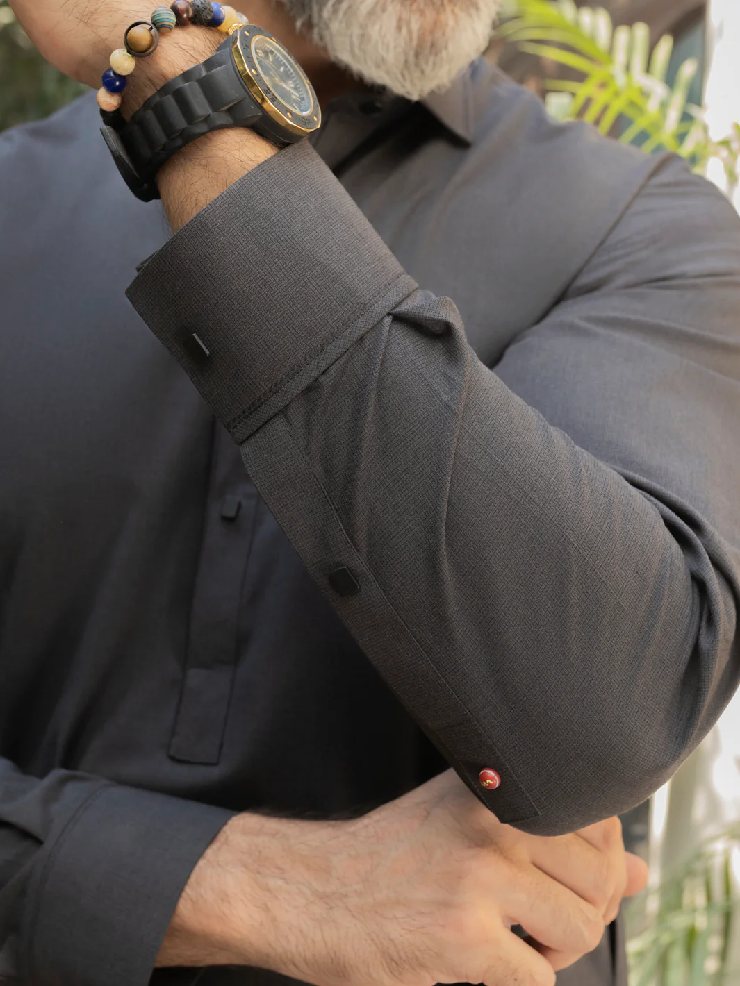 Charcoal Grey Blended Kameez Shalwar - ALWA-KS-489 - Image 3