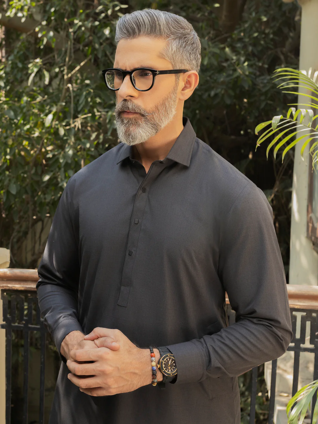 Charcoal Grey Blended Kameez Shalwar - ALWA-KS-489 - Image 4