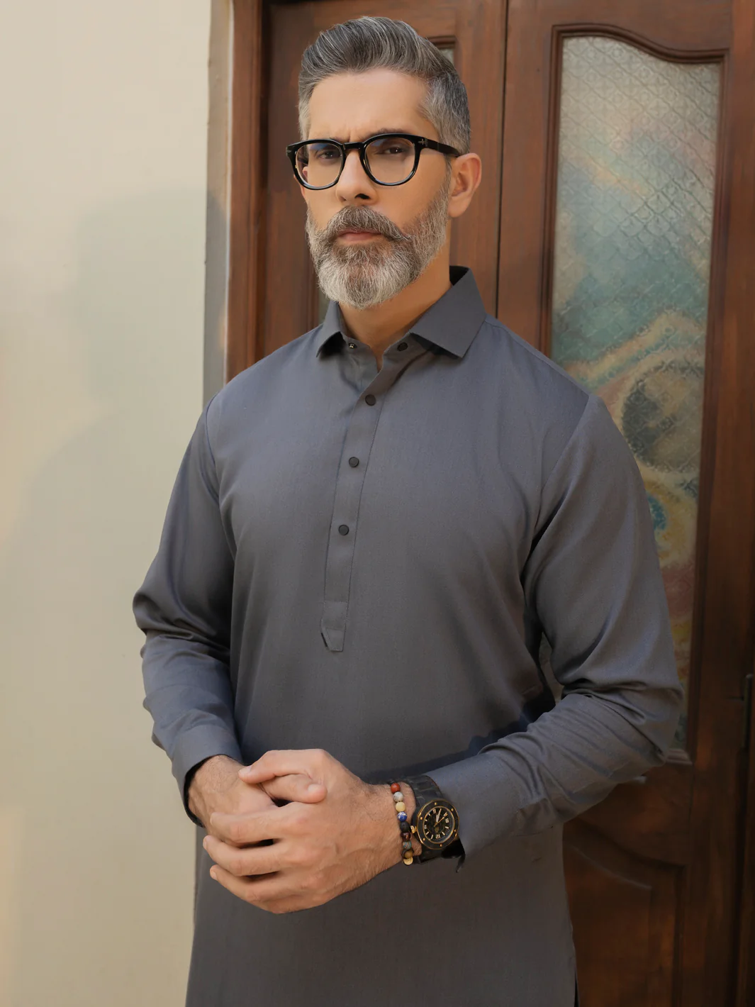 Steel Grey Blended Kameez Shalwar - ALWA-KS-495 - Image 3