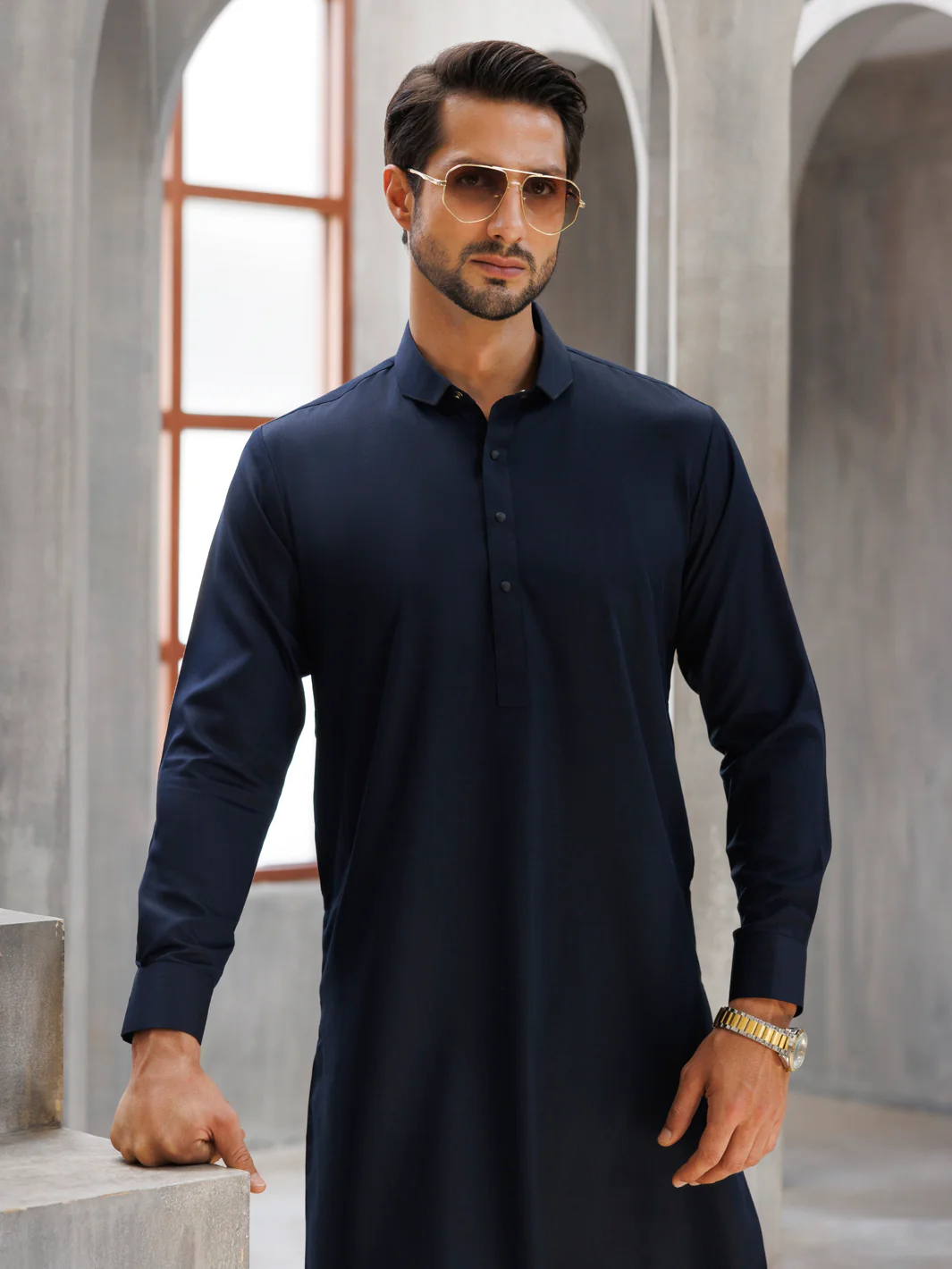 Navy Blue Blended Kameez Shalwar - ALWA-KS-497 - Image 3