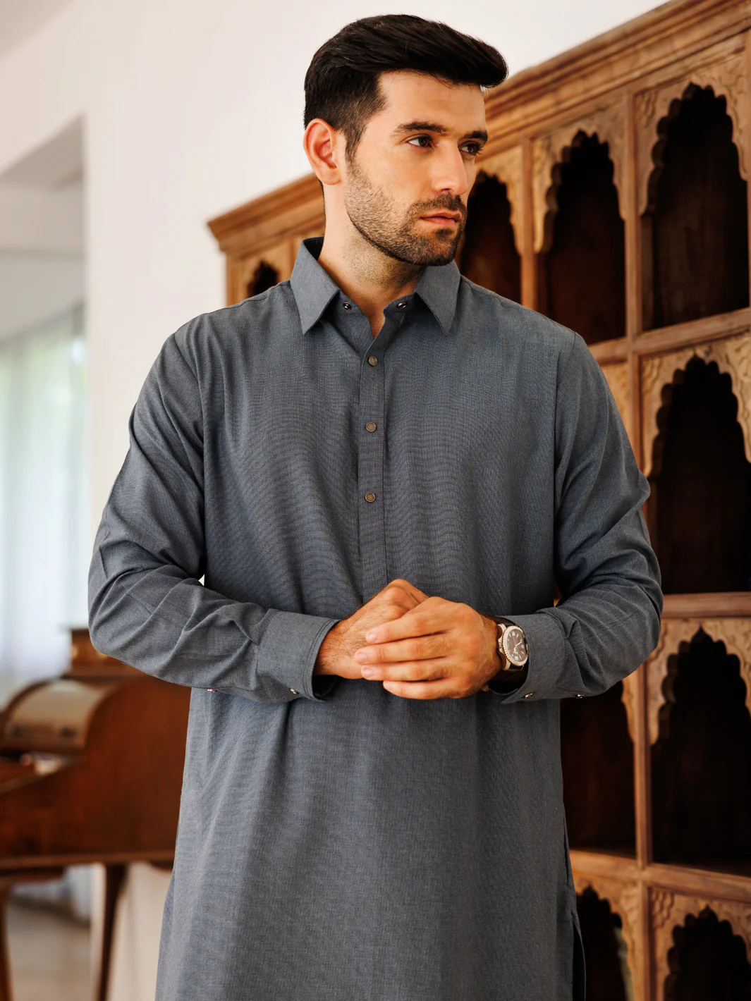 Blue Blended Kameez Shalwar - ALWA-KS-498 - Image 4