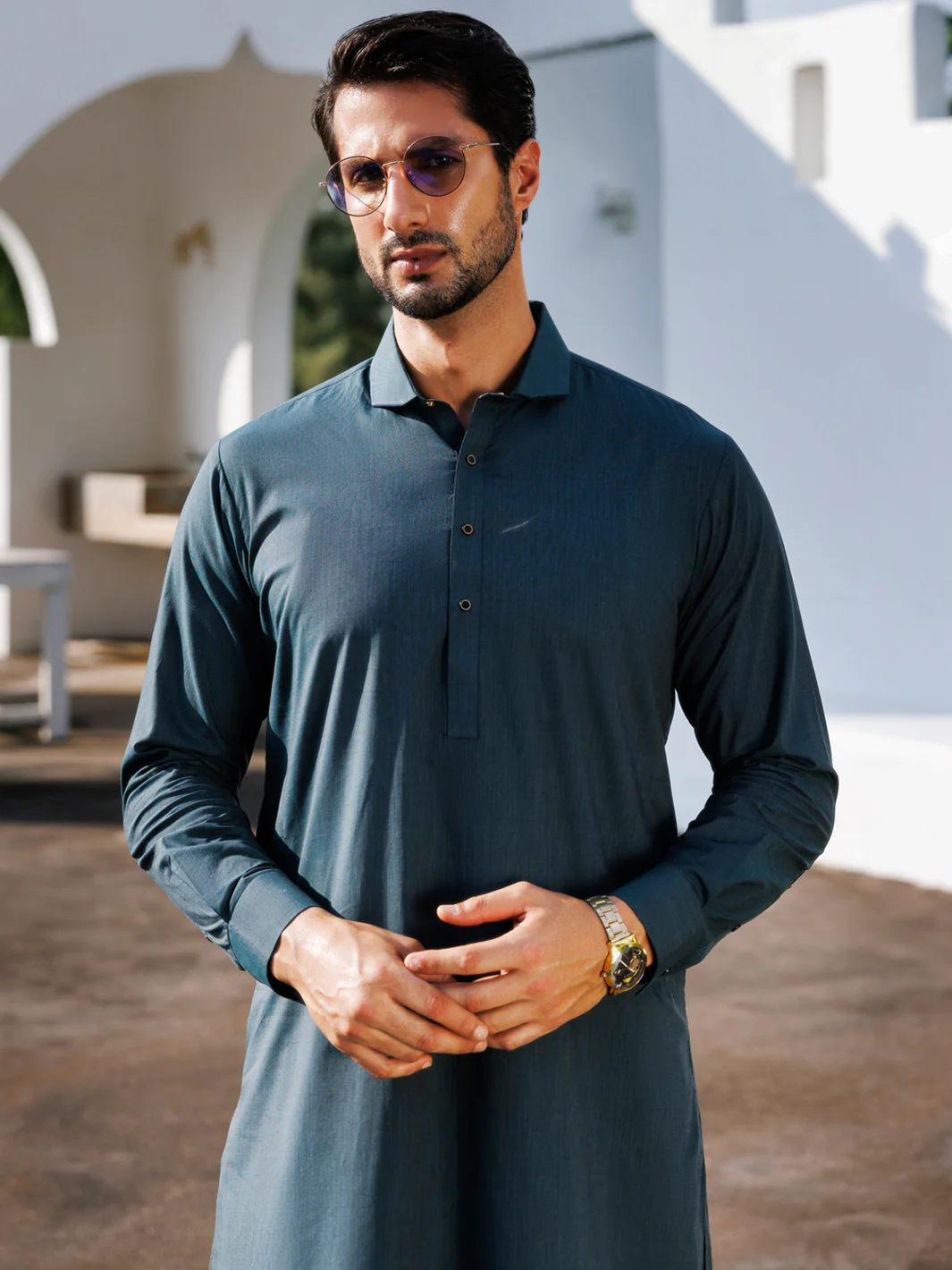 Dark Green Cotton Kameez Shalwar - ALWA-KS-503 - Image 2
