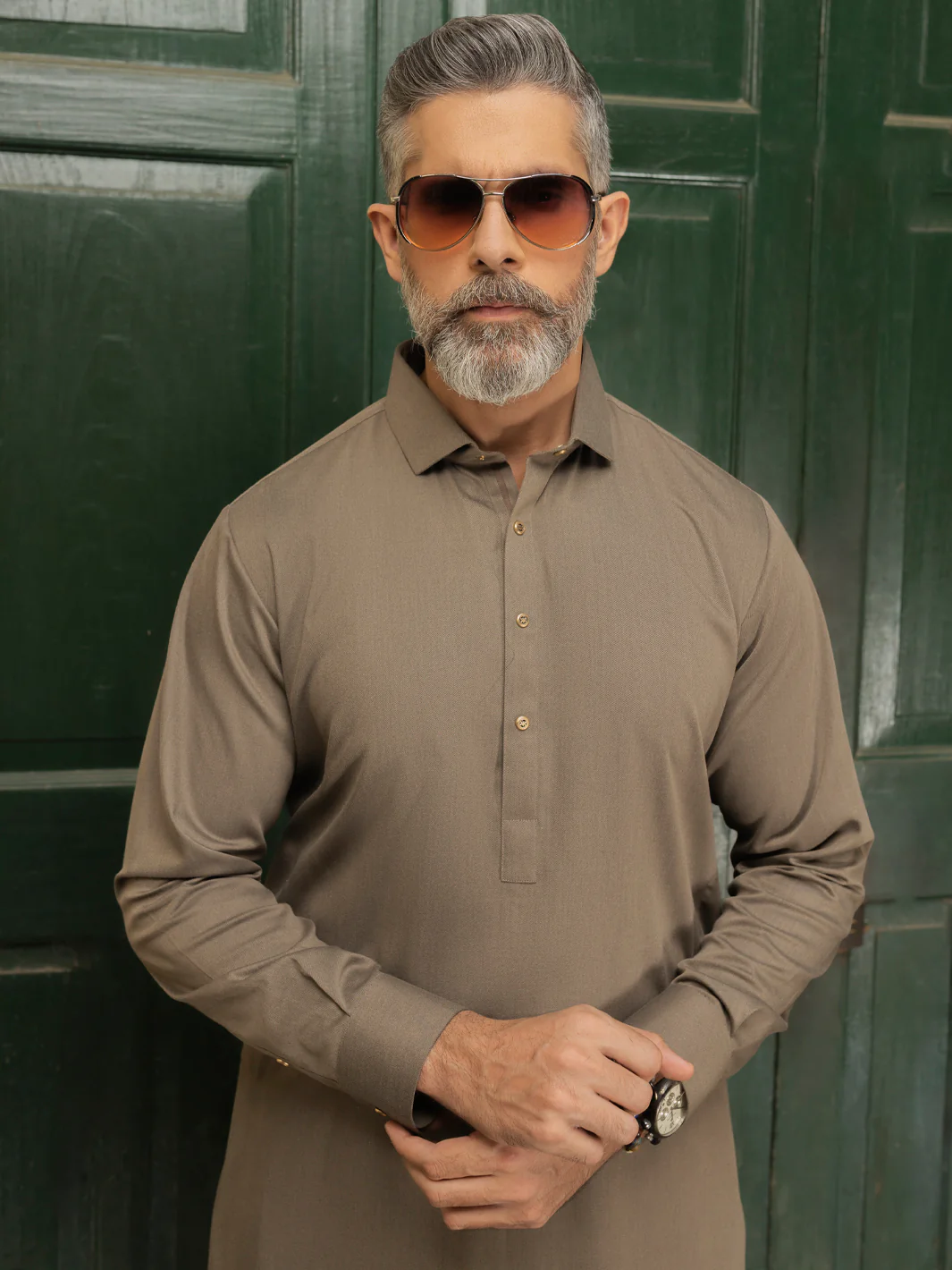 Olive Blended Kameez Shalwar - ALWA-KS-504A - Image 2