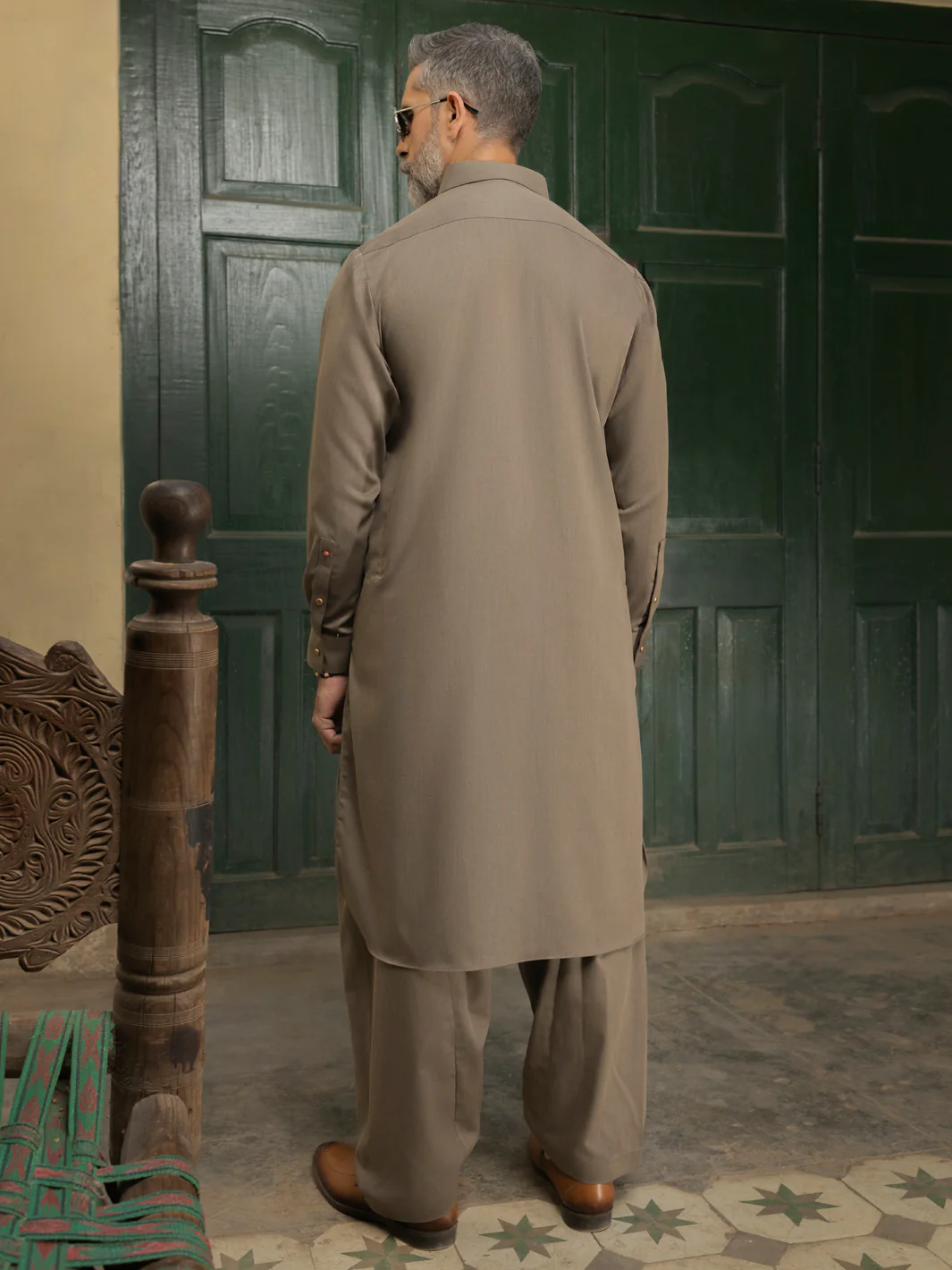 Olive Blended Kameez Shalwar - ALWA-KS-504A - Image 3