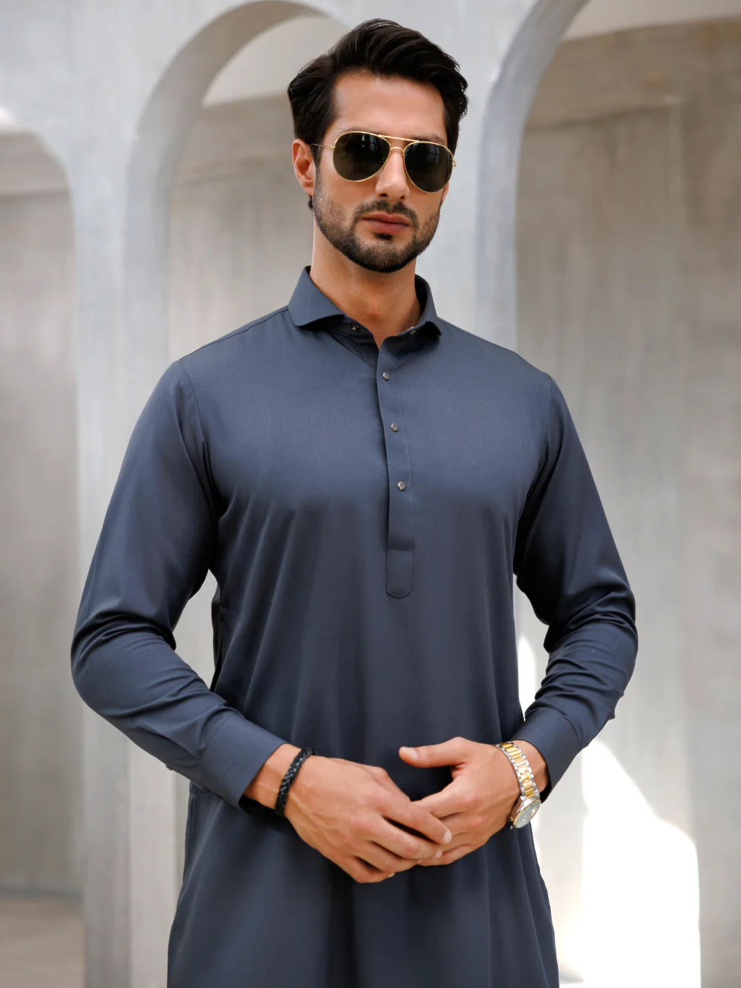 Grey Blended Kameez Shalwar - ALWA-KS-506 - Image 2