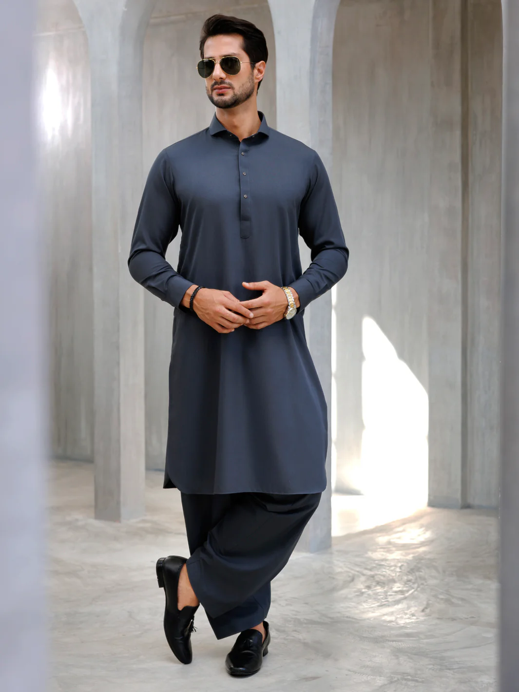 Grey Blended Kameez Shalwar - ALWA-KS-506 - Image 5