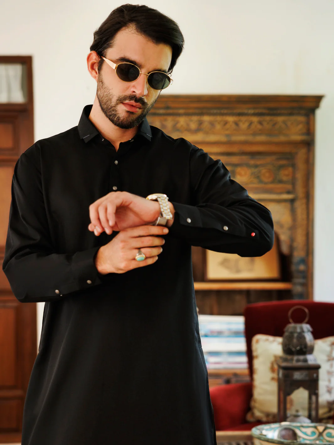 Black Blended Kameez Shalwar - ALWA-KS-509 - Image 2